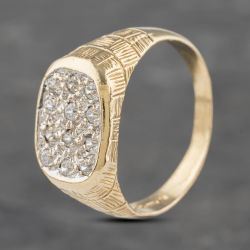 Second Hand 9ct Yellow Gold Cubic Zirconia Square Signet Ring 41341947
