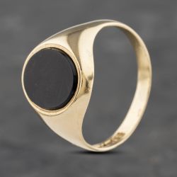 Second Hand 9ct Yellow Gold Onyx Oval Signet Ring 41341949