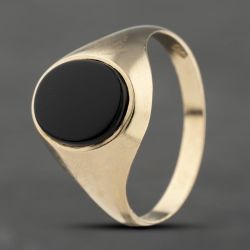 Second Hand 9ct Yellow Gold Onyx Oval Signet Ring 41342010