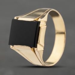 Second Hand Vintage Yellow Gold Onyx Oblong Signet Ring 41342013
