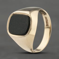 Second Hand 9ct Yellow Gold Bloodstone Oblong Signet Ring 41342016