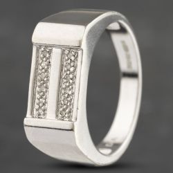 Second Hand 9ct White Gold Diamond Two Row Pave Set Signet Ring 41342029