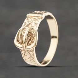 Second Hand 9ct Yellow Gold Patterned Buckle Ring 41342052