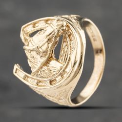 Second Hand 9ct Yellow Gold Horse Head Signet Ring 41342054