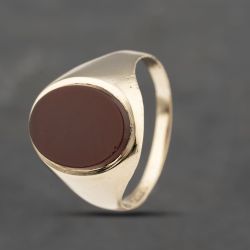 Second Hand Vintage 9ct Yellow Gold Bloodstone Signet Ring 41342096