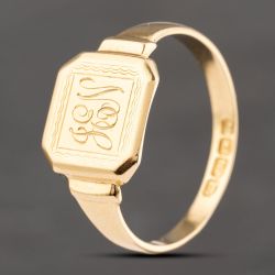 Second Hand Vintage 18ct Yellow Gold Square Signet Ring 41342124