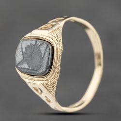Second Hand 9ct Yellow Gold Hematite Oblong Signet Ring 41342201