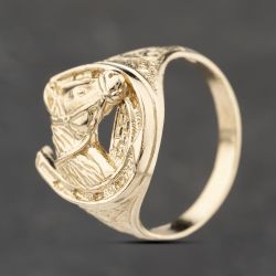 Second Hand 9ct Yellow Gold Horse Head & Horse Shoe Signet Ring 41342233
