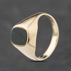 Second Hand 9ct Yellow Gold Bloodstone Oblong Signet Ring 41342234