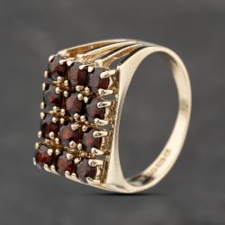 Second Hand 9ct Yellow Gold Garnet Grid Signet Ring 41342238