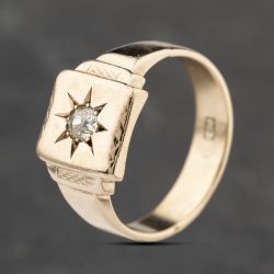 Second Hand Vintage Yellow Gold Diamond Oblong Signet Ring 41342240