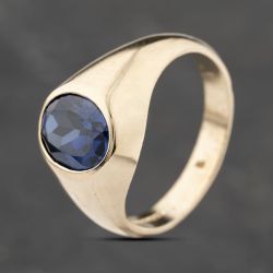 Second Hand 9ct Yellow Oval Synthetic Sapphire Signet Ring 41342242