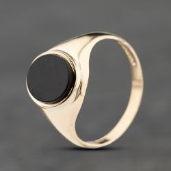 Second Hand 9ct Yellow Gold Onyx Oval Signet Ring 41342246