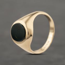 Second Hand 9ct Yellow Gold Bloodstone Oval Signet Ring 41342263
