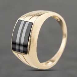 Second Hand 9ct Yellow Gold Onyx Signet Ring 41342268