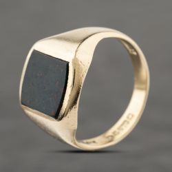 Second Hand Vintage 9ct Yellow Gold Bloodstone Signet Ring 41342270