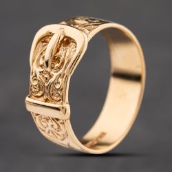 Second Hand 9ct Yellow Gold Patterned Buckle Ring 41342408