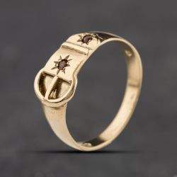 Second Hand 9ct Yellow Gold Garnet Buckle Ring 41342435