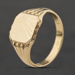 Second Hand Vintage 9ct Yellow Gold Sunburst Engraved Signet Ring 41342444