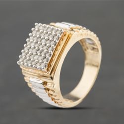 Second Hand 9ct Two Colour Gold 1.00ct Brilliant Cut Diamond Large Square Signet Ring 41342460