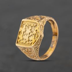 Second Hand 9ct Yellow Gold England Shield Three Lions Signet Ring 41342495