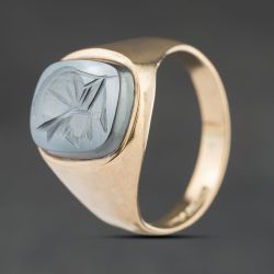 Second Hand Vintage 9ct Yellow Gold Hematite Oval Signet Ring 41342504