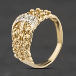Second Hand 9ct Yellow Gold Diamond Three Row Keeper Buckle Ring 41342538