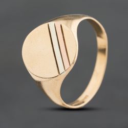 Second Hand 9ct Three Colour Gold Oval Signet Ring 41342641