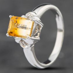 Second Hand 9ct White Gold Multi-Coloured Quartz & Single Cut Diamond Three Stone Ring 41381634