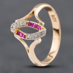 Second Hand Vintage Yellow Gold Ruby & Diamond Dress Ring 41381640