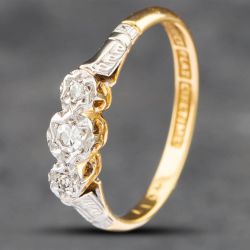 Second Hand Yellow Gold Single Cut Diamond Three Stone Ring 41381788