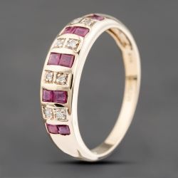 Second Hand 9ct Yellow Gold Ruby & Diamond Double Row Half Eternity Ring 41382517