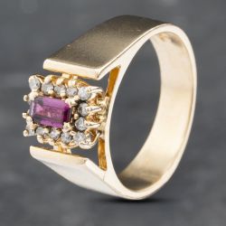 Second Hand Vintage 14ct Yellow Gold Ruby & Diamond Plain Shoulders Cluster Ring 41382596