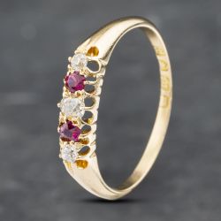 Second Hand 18ct Yellow Gold Ruby & Diamond Half Eternity Ring 41382601