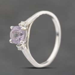Second Hand 9ct White Gold Amethyst & Diamond Three Stone Ring 41382677