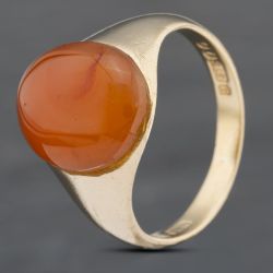 Second Hand Vintage 9ct Yellow Gold Agate Oval Signet Ring 41382691