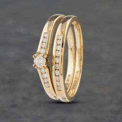 Second Hand 9ct Yellow Gold 0.30ct Brilliant Cut Diamond Channel Set Bridal Set Ring 41382817