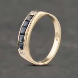 Second Hand 9ct Yellow Gold Sapphire & Diamond Half Eternity Ring 41382988