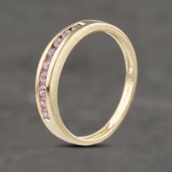 Second Hand 9ct Yellow Gold Pink Topaz Half Eternity Ring 41382993