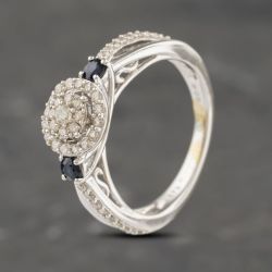 Second Hand 9ct White Gold Sapphire & 0.33ct Diamond Halo Cluster Ring 41383042