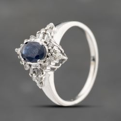 Second Hand 9ct White Gold Sapphire & 0.25ct Diamond Cluster Ring 41383043