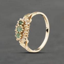 Second Hand 9ct Yellow Gold 0.18ct Brilliant Cut Diamond Nine Stone Cluster Ring 41383111
