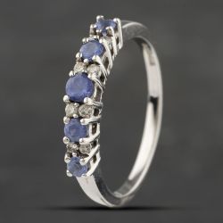Second Hand 9ct White Gold Tanzanite & Diamond Half Eternity Ring 41383134