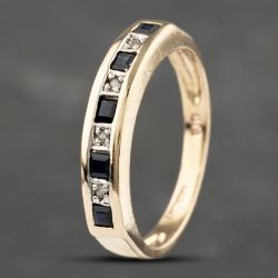 Second Hand 9ct Yellow Gold Sapphire & 0.02ct Diamond Square Cut Half Eternity Ring 41383150