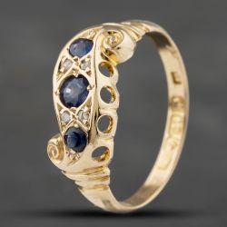 Second Hand Vintage 18ct Yellow Gold Sapphire & Sythetic Sapphire And Garnet Top Doublet Dress Ring 41383161
