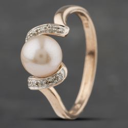 Second Hand 9ct Rose Gold Cultured Pearl & 0.04ct Diamond Dress Ring 41383163