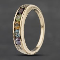 Second Hand 9ct Yellow Gold Amethyst & Blue Topaz Citrine Peridot Garnet Half Eternity Ring 41383169