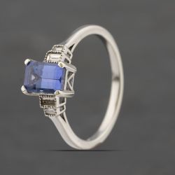 Second Hand 9ct White Gold Tanzanite & 0.11ct Baguette Cut Diamond Five Stone Ring 41383274