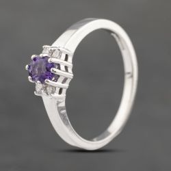 Second Hand 18ct White Gold Amethyst & 0.08ct Diamond Five Stone Ring 41383280