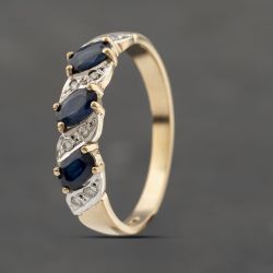 Second Hand 9ct Yellow Gold Sapphire & 0.08ct Diamond Half Eternity Ring 41383284